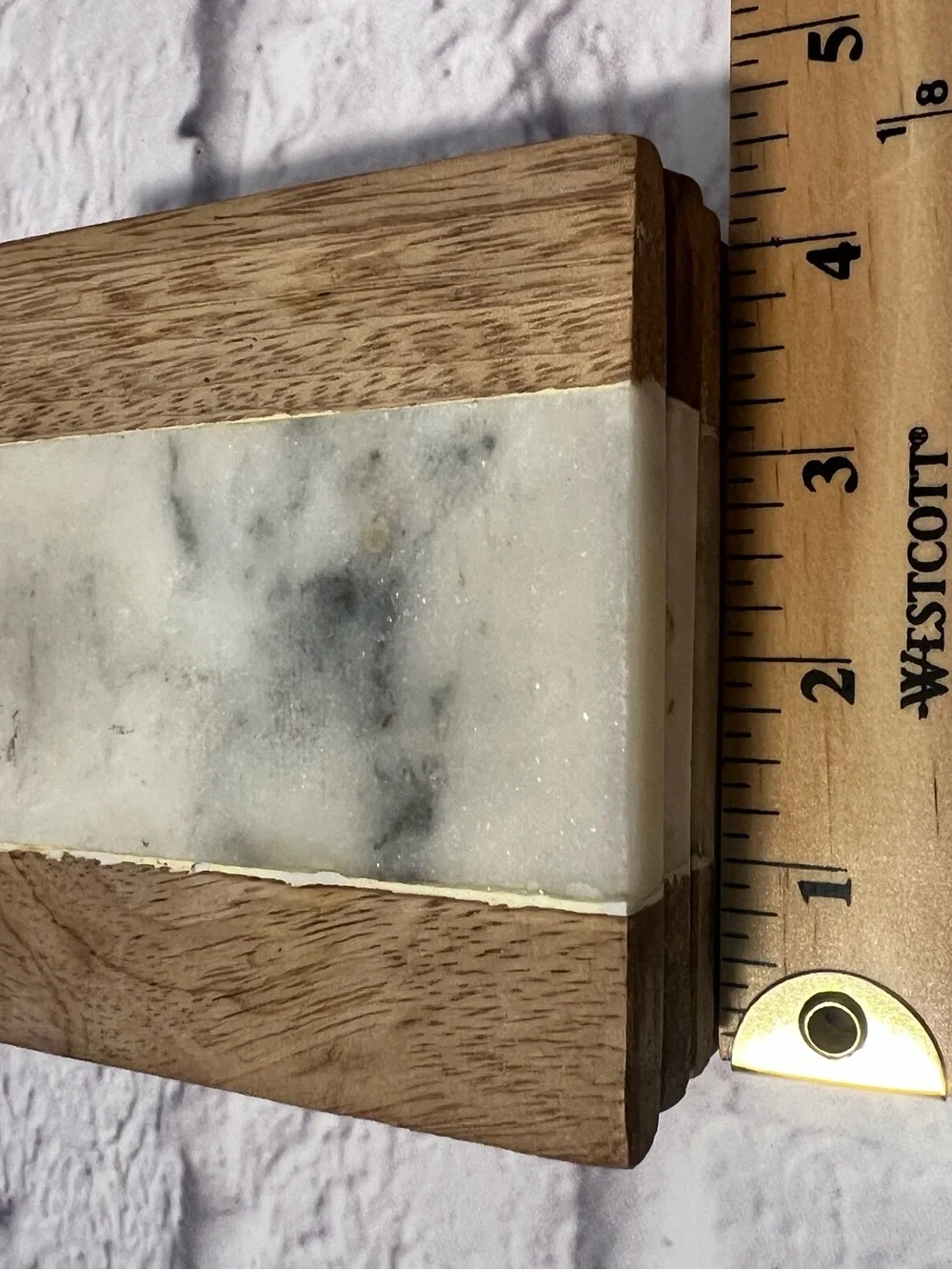 Wood and Marble Stripe Coaster Set - Natural & White